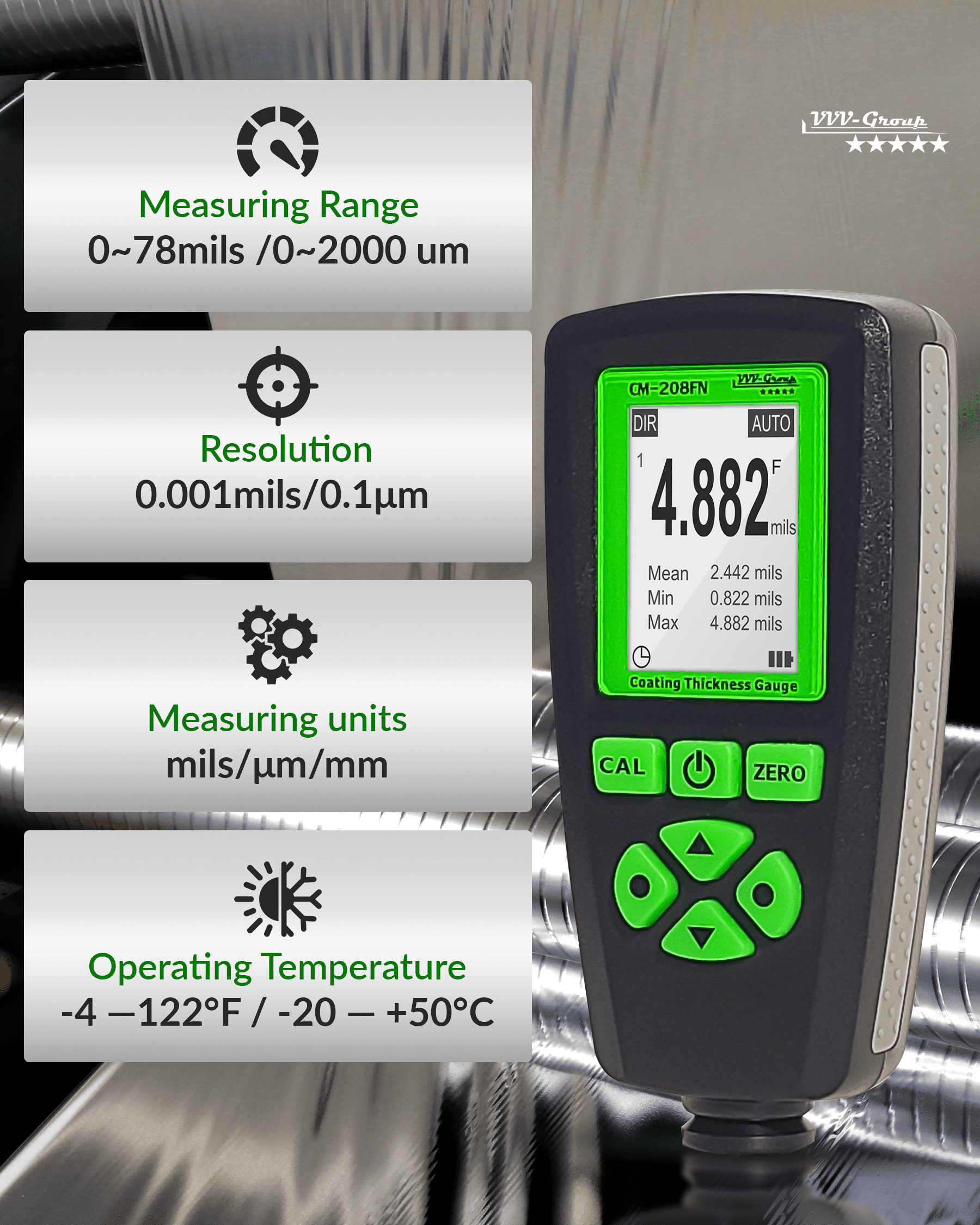 CM-208FN Industrial Metal Coating Inspector Digital Coating Thickness Gauge CM-208FN