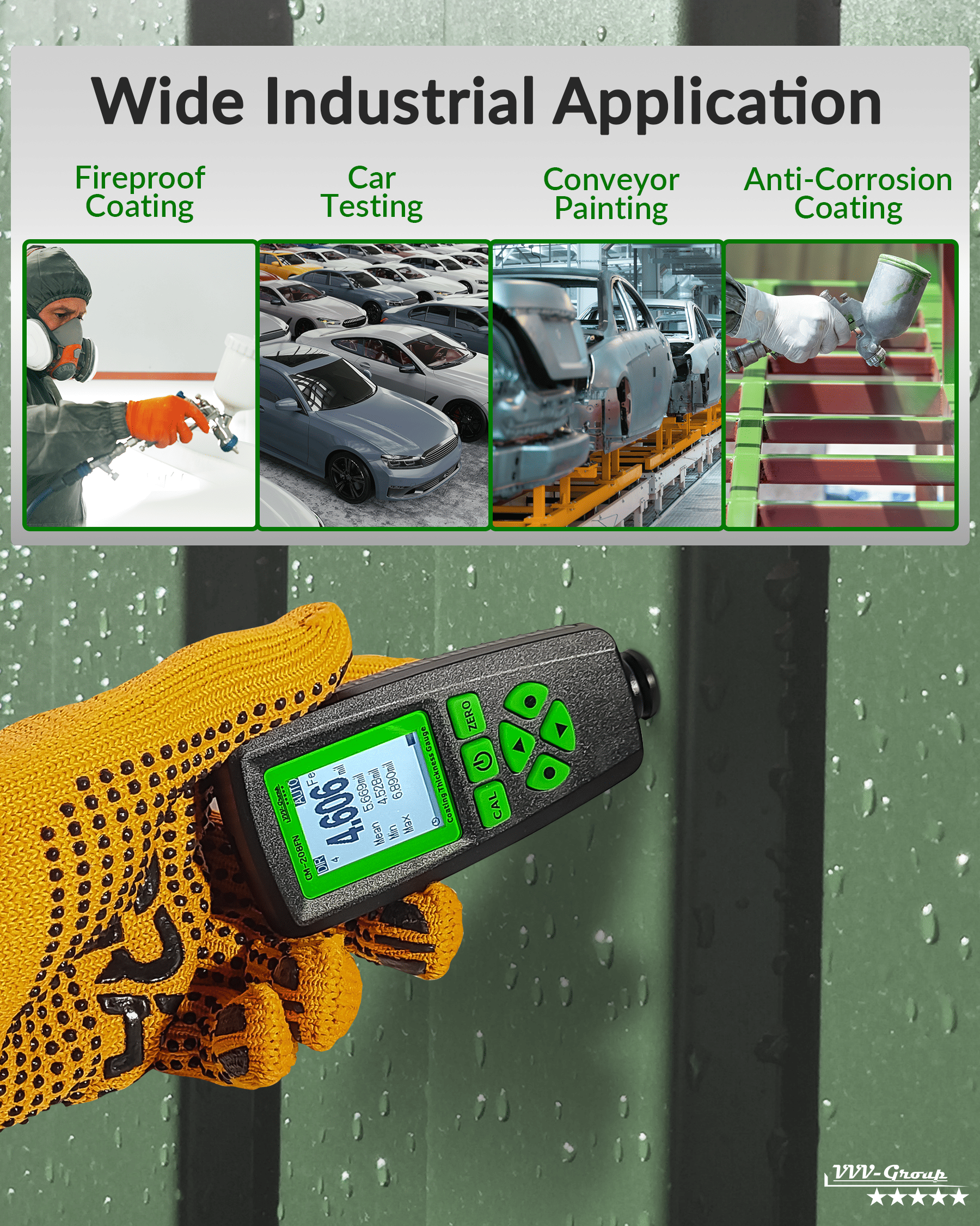 CM-208FN Industrial-Grade Paint Depth Gauge Digital Coating Thickness Gauge CM-208FN