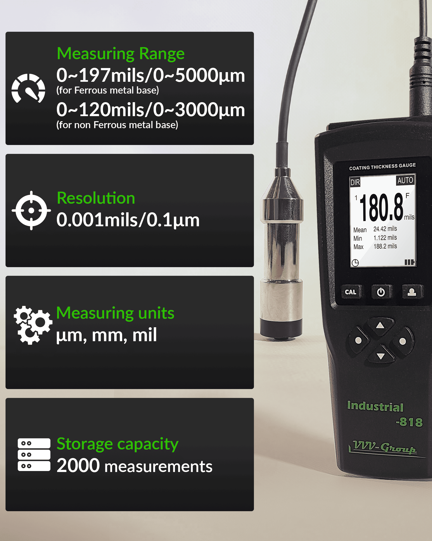 Digital Professional Coating Thickness Gauge Industrial-818