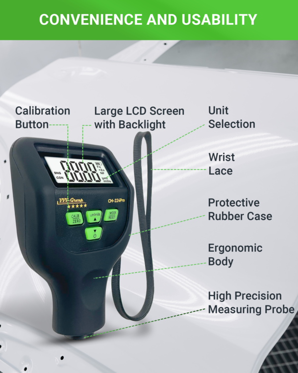 CM-224Pro paint thickness tester measuring coating on car hood