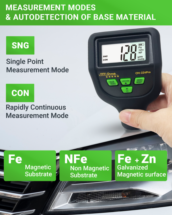 CM-224Pro paint thickness gauge precision probe on metal surface