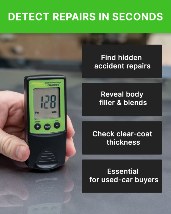 Used car inspection with CM-8801FN paint thickness gauge