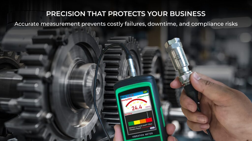 Vibration meter measuring industrial equipment